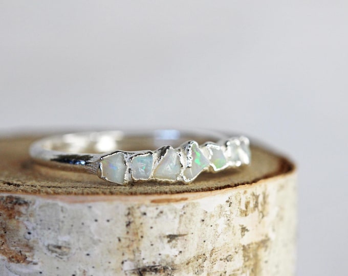 Featured listing image: Australian Opal Ring - Multi Stone Ring - Raw Stone Stacking Ring - Yellow Gold