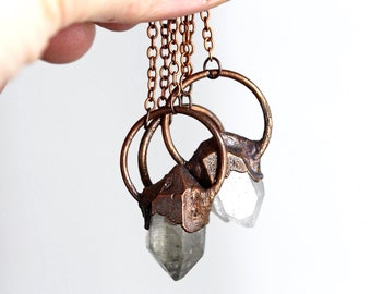 Raw Crystal Necklace - Quartz Crystal Pendant -  Electroformed Crystal Jewelry