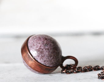 Lepidolite Necklace - Sphere Pendant - Electroformed Copper Jewelry