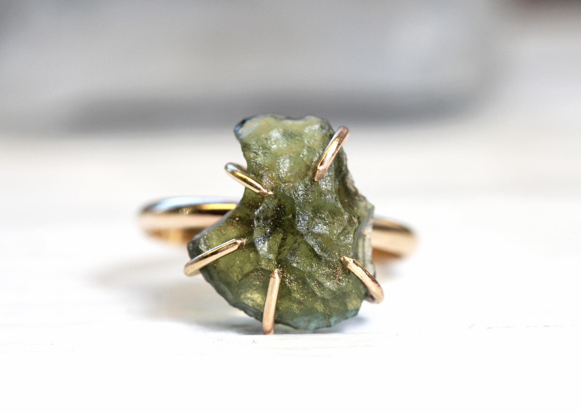 Raw Moldavite Ring Genuine Moldavite Ring Gold Filled -