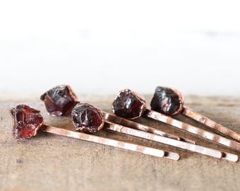 Garnet Bobby Pin - Raw Crystal Hair Accessory - Stone Hair Jewelry - January Birthstone