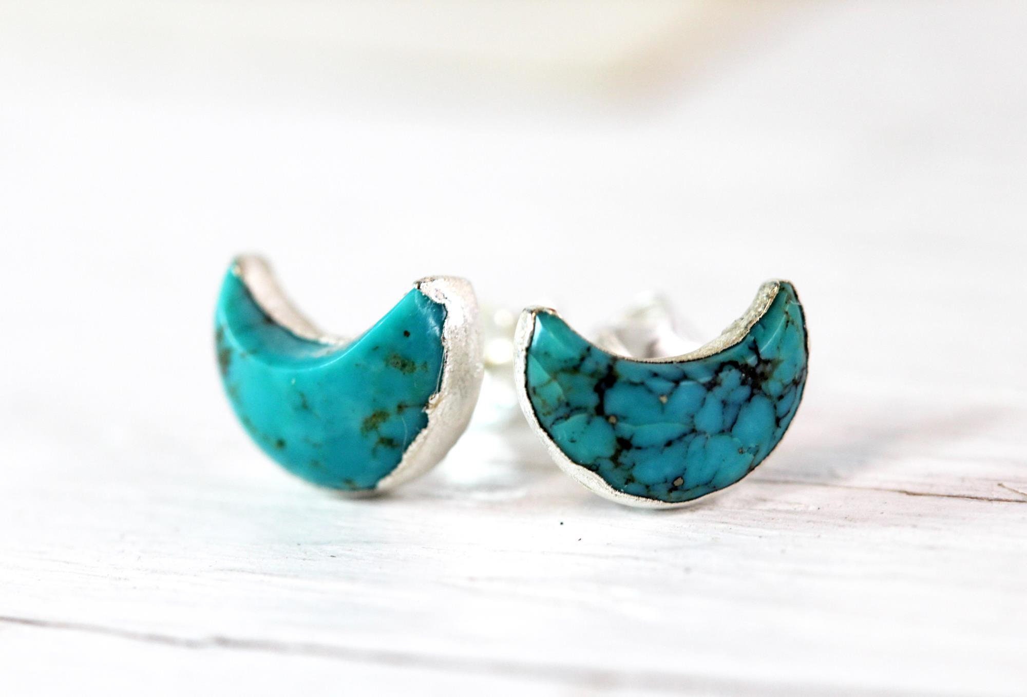 Turquoise Earrings Turquoise Studs Crescent Moon Stud Earrings