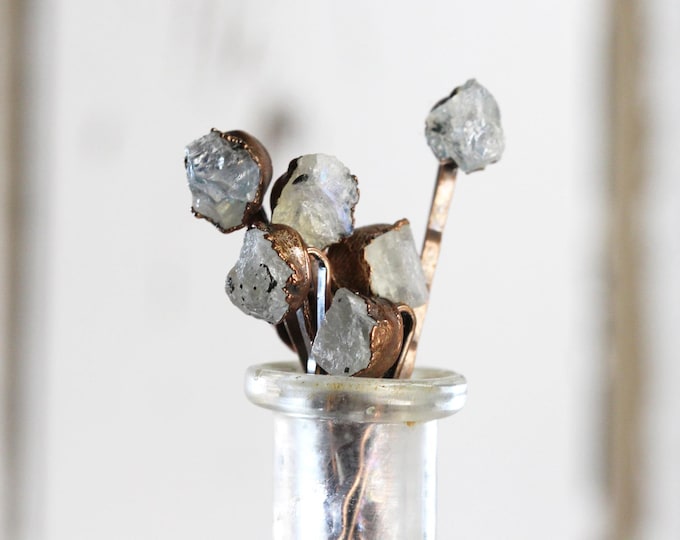Featured listing image: Moonstone Bobby Pin - June Hair Pin - Moonstone Hair Jewelry - Bridal Hair Accessory - Copper Hair Pin