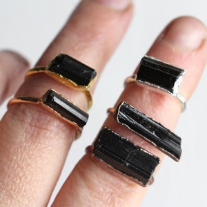 Raw Black Tourmaline Ring - Copper Tourmaline Ring - Black Crystal