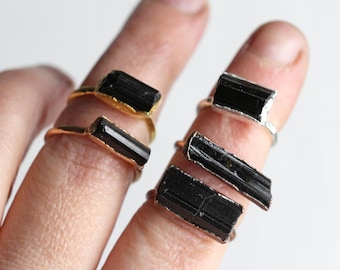 Raw Black Tourmaline Ring - Copper Tourmaline Ring - Black Crystal