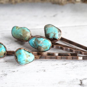 Stone Bobby Pin Turquoise Hair Pin Copper Hair Jewelry image 6