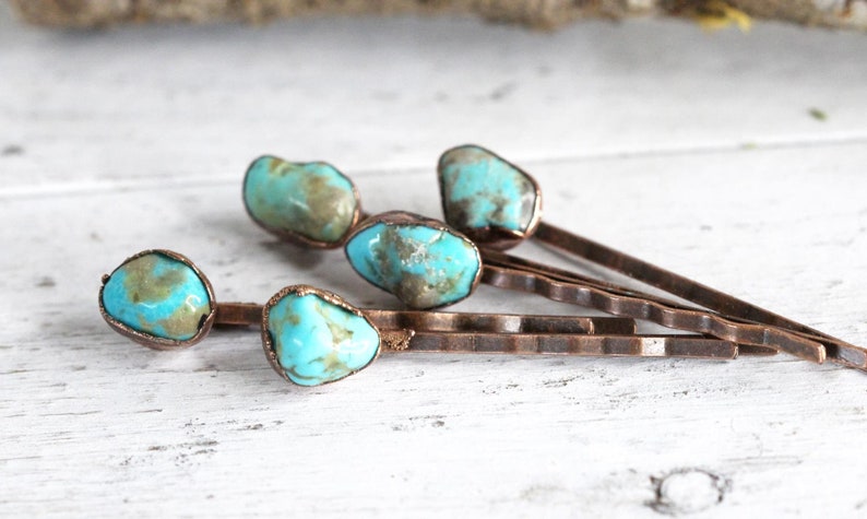 Stone Bobby Pin Turquoise Hair Pin Copper Hair Jewelry image 6