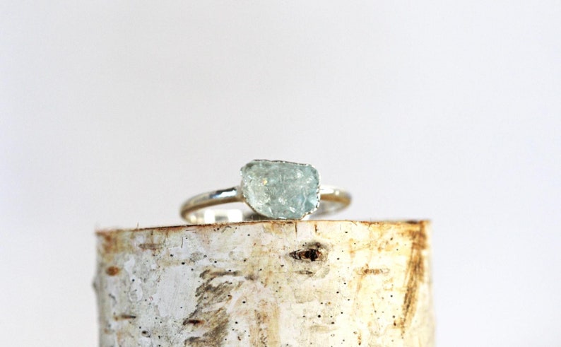 Raw Aquamarine Ring Electroformed Jewelry Rose Gold Plated solid silver