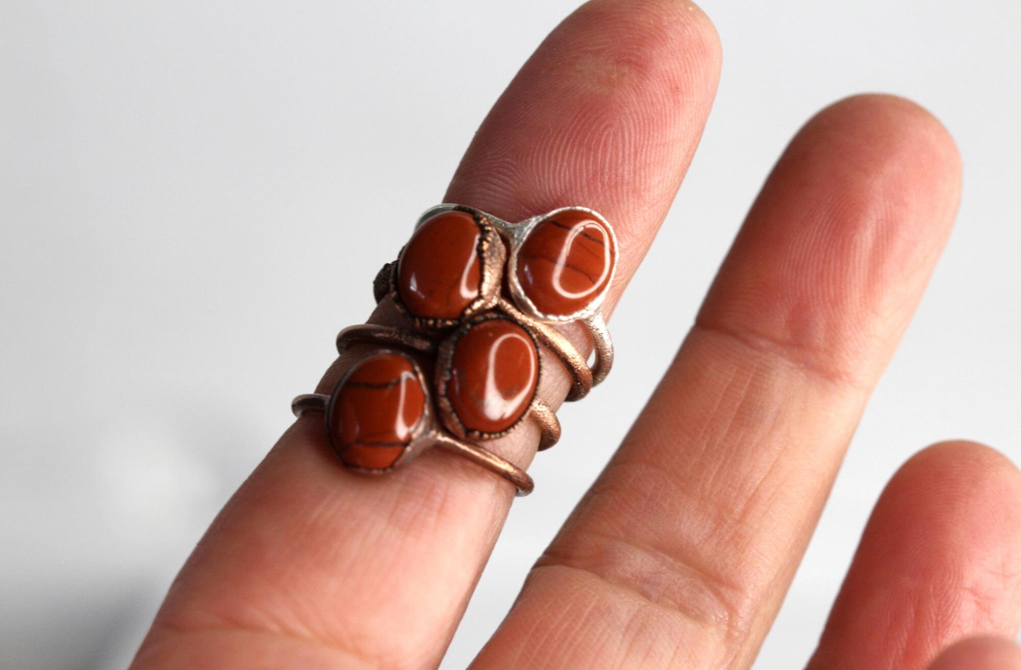 Red Jasper Ring Small Stone Ring Simple Stone Stacking Ring