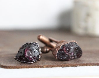 Garnet Cuff Links - Raw Birthstone Cufflinks - January Birthstone - Graduation Gift - Crystal Cuff Links