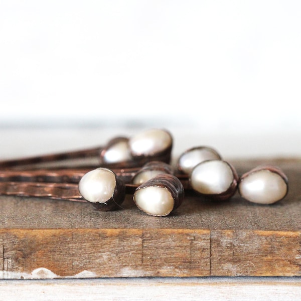 Perlen Bobby Pin - Juni Haarnadel - Perlen Haarschmuck - Braut Haar Accessoire - Kupfer Haar Pin