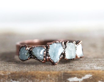 Raw Aquamarine Ring - March Birthstone - Electroformed Crystal