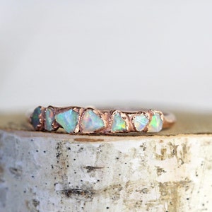 Australian Opal Ring Multi Stone Ring Raw Stone Stacking Ring Yellow ...