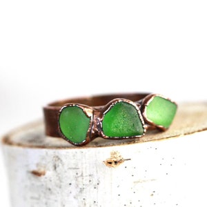Sea Glass Ring - Beach Glass Jewelry - Emerald Green Glass