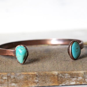 Turquoise Bracelet - Open Cuff - December Birthstone - Double Stone Bracelet