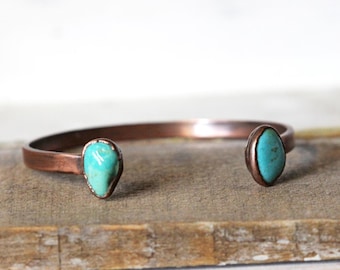 Turquoise Bracelet - Open Cuff - December Birthstone - Double Stone Bracelet