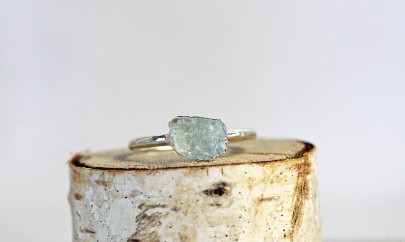 Raw Aquamarine Ring Electroformed Jewelry Rose Gold Plated image 9