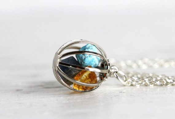 Mothers Day Necklace Gold Filled Stone Pendant Personalized