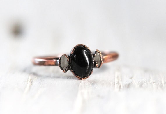 Black Obsidian Ring Multi Stone Crystal 
