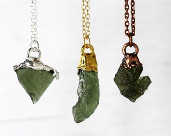 Moldavite Necklace - Green Tektite Pendant - Copper Necklace - Collector Gift - Green Crystal