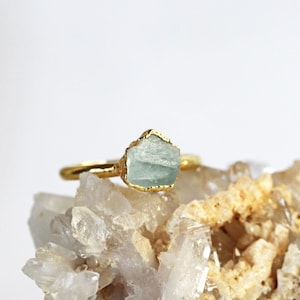 Raw Aquamarine Ring Electroformed Jewelry Rose Gold Plated gold plate on silver