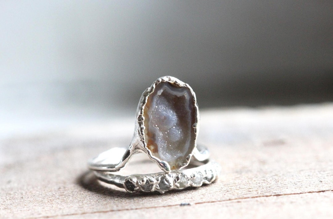 Wedding Ring Set - Size 7 1/4 - Geode Engagement Rings - Raw Diamond ...