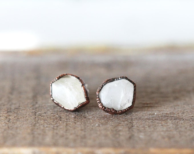 Featured listing image: Raw Moonstone Studs - Small Stone Earrings - June Birthstone Gift