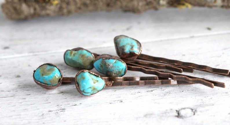 Stone Bobby Pin Turquoise Hair Pin Copper Hair Jewelry image 7