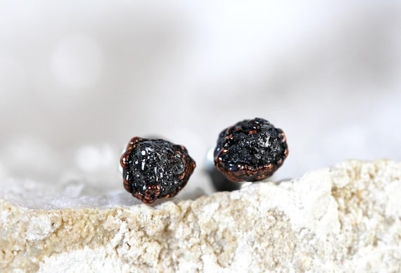 Raw Diamond Earrings - Conflict Free Diamond Studs - April Birthstone Jewelry - Gold Post Earrings - Simple Earrings