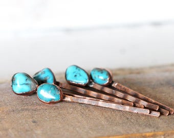 Stone Bobby Pin - Turquoise Hair Pin - Copper Hair Jewelry