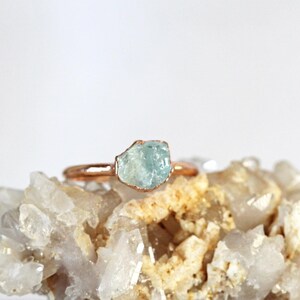 Raw Aquamarine Ring Electroformed Jewelry Rose Gold Plated rose gold on silver