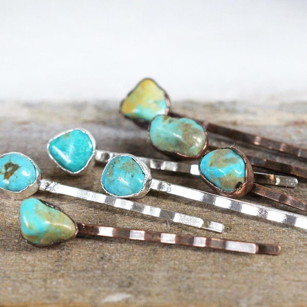 Stone Bobby Pin - Turquoise Hair Pin - Copper Hair Jewelry