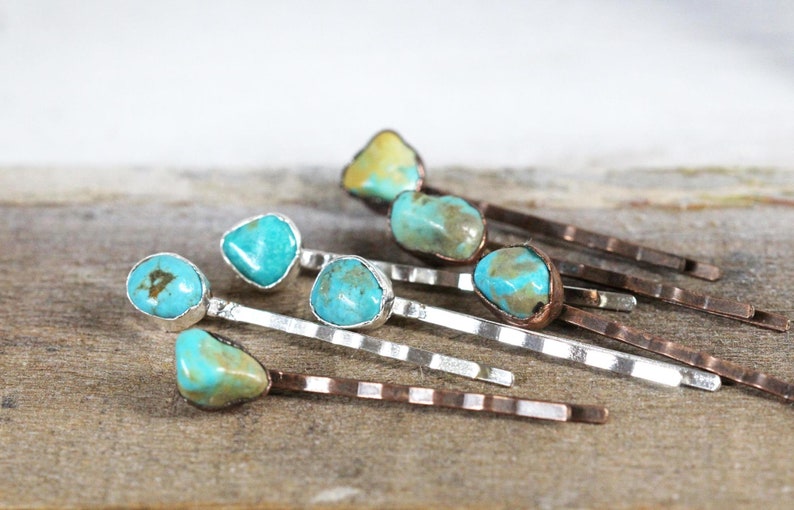 Stone Bobby Pin Turquoise Hair Pin Copper Hair Jewelry image 1