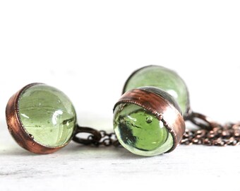 Helenite Pendant - Green Glass Orb Necklace - Mt. St. Helens Jewelry