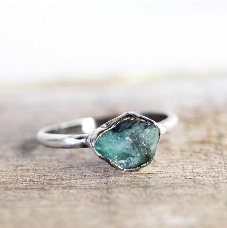 Raw Emerald Ring May Birthstone Jewelry Natural Stone Ring oxidized silver