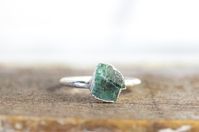 Raw Emerald Ring May Birthstone Jewelry Natural Stone Ring image 4