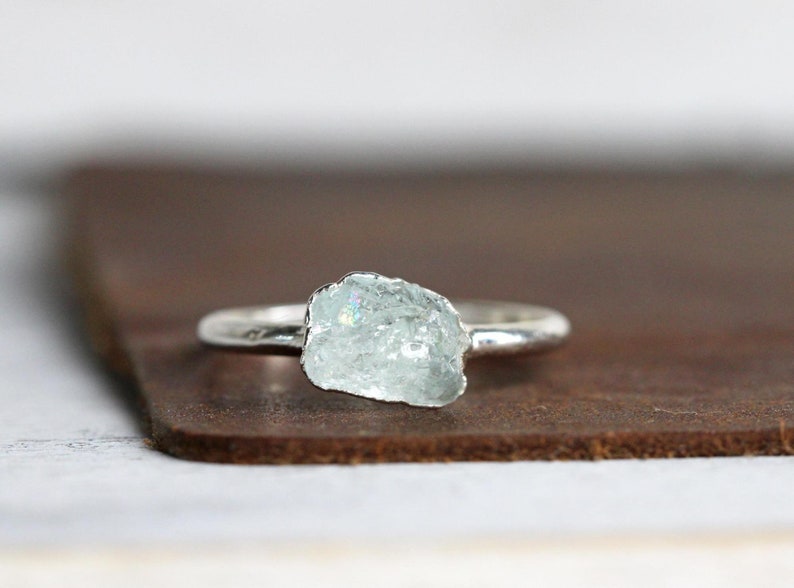 Raw Aquamarine Ring Electroformed Jewelry Rose Gold Plated image 3