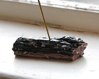 Stone Incense Holder - Black Tourmaline - Raw Crystal Stick Incense Burner