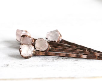 Rose Quartz Bobby Pin - Bridal Hair Accessory - Stone Hair Pin