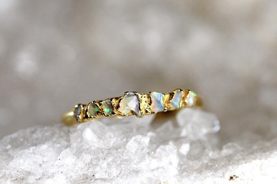 Australian Opal Ring - Multi Stone Ring - Raw Stone Stacking Ring - Stacking Ring - Flashy Opal