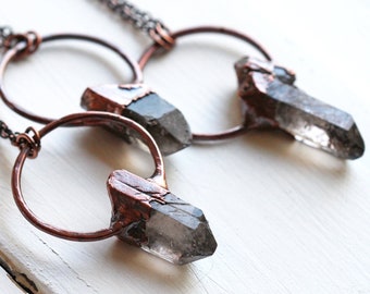 Smoky Quartz Pendant - Electroformed Copper - Crystal Point Necklace - Electroformed Raw Crystal