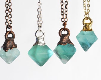 Fluorite Necklace - Fluorite Octahedron Pendant - Raw Crystal Necklace