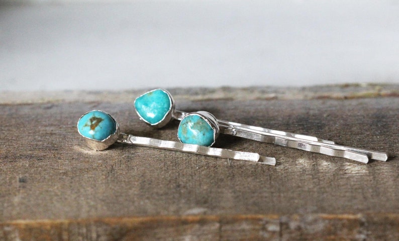 Stone Bobby Pin Turquoise Hair Pin Copper Hair Jewelry image 2