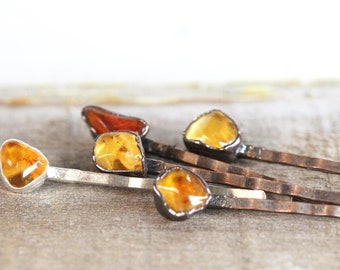 Citrine Bobby Pin - Crystal Hair Jewelry - Silver Hair Pen -November Birthstone