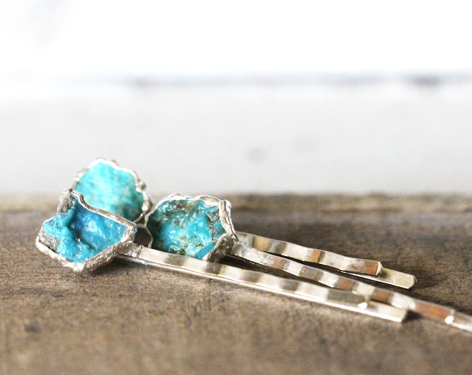Featured listing image: Raw Turquoise Hair Pin - Copper Hair Jewelry - December Birthstone