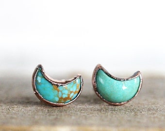 Turquoise Earrings - Turquoise Studs - Crescent Moon Stud Earrings - December Birthstone Jewelry