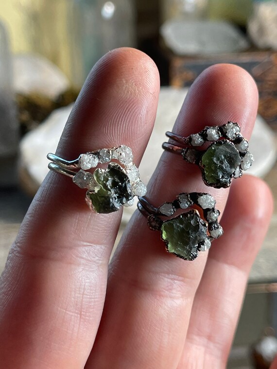 Moldavite diamond ring deals