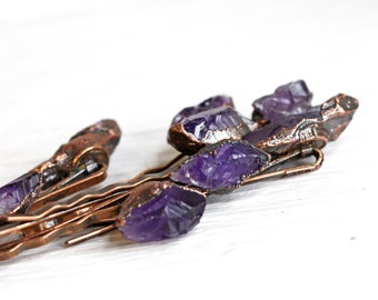 Stone Bobby Pin - Amethyst Hair Pin - Crystal Hair Pin - Purple Crystal - Bridal Hair Accessory