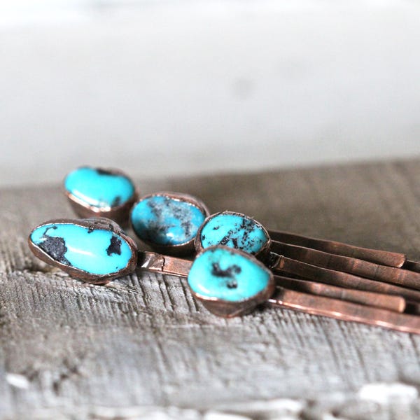Stein Bobby Pin - Türkis Haarnadel - Kupfer Haarschmuck