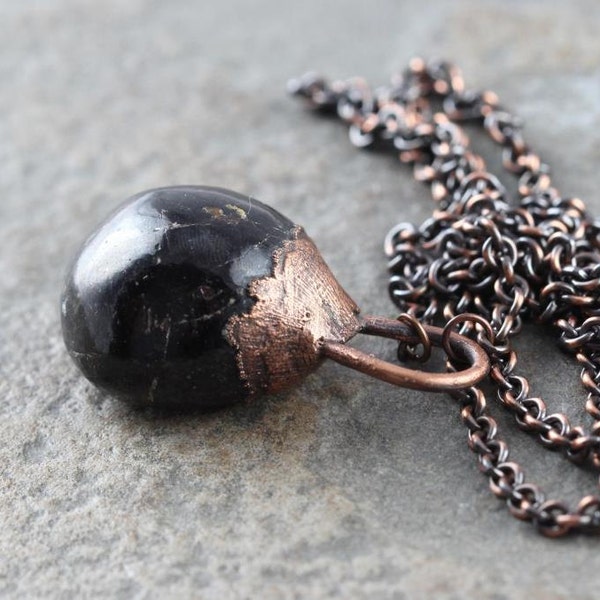 Garnet Pendant Electroformed Copper Necklace Stone Pendant Modern Minimalist Jewelry Large Gemstone